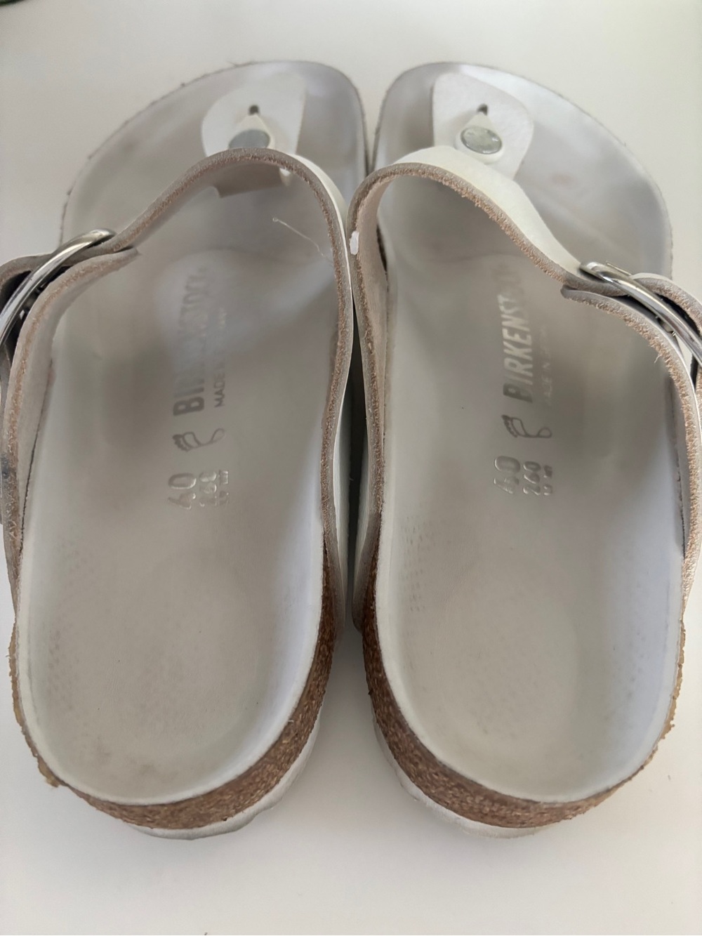 Birkenstock White Leather Slip-On Sandals with Cork Footbed - Picture 3 of 8